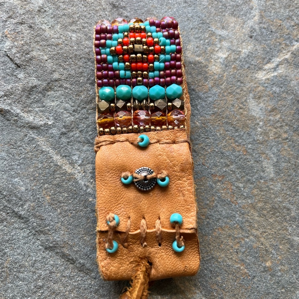 Sundance style beaded leather cuff